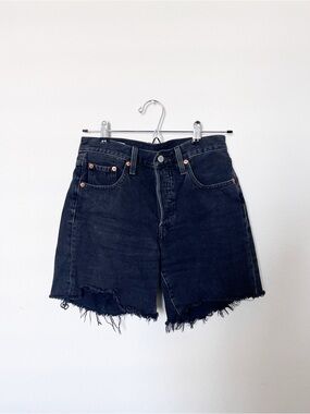 Levi’s 501 Cutoff Denim Shorts Black Wash Frayed Hem High Rise Size 25